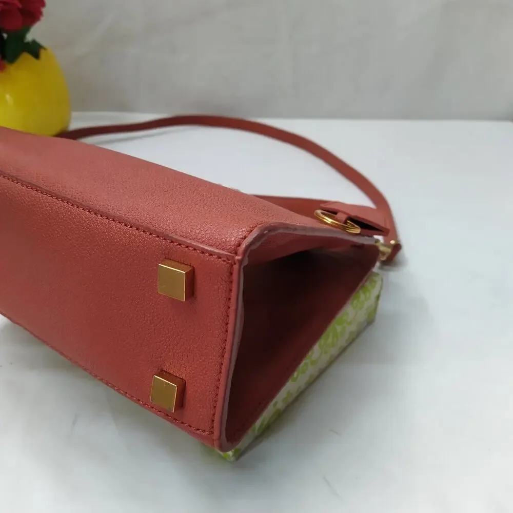 CHARLES & KEITH Orange Leather Pushlock Top Handle Satchel Crossbody Bag